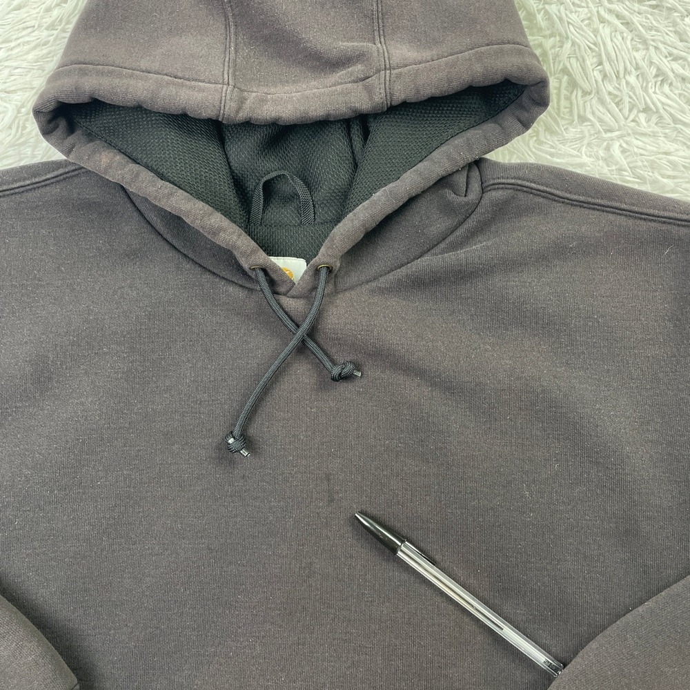 Carhartt Sweater Mens Large Black Thermal Lined Hooded Sweatshirt Hoodie J170 L - Picture 3 of 9